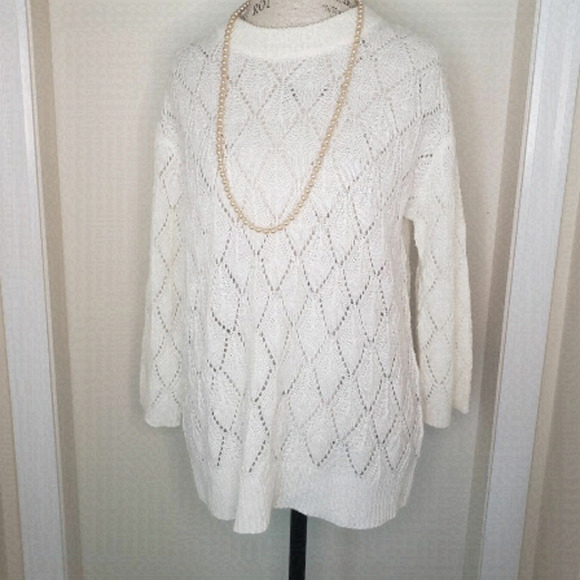 White Crochet Knit Sweater - Picture 1 of 7